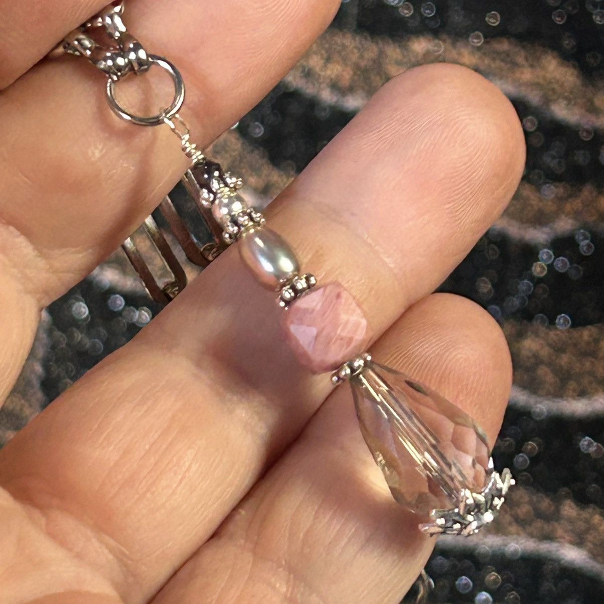 Handmade Handcrafted rutilated quartz rhodonite elbaite pendant chain Size ONE SIZE - 6 Thumbnail