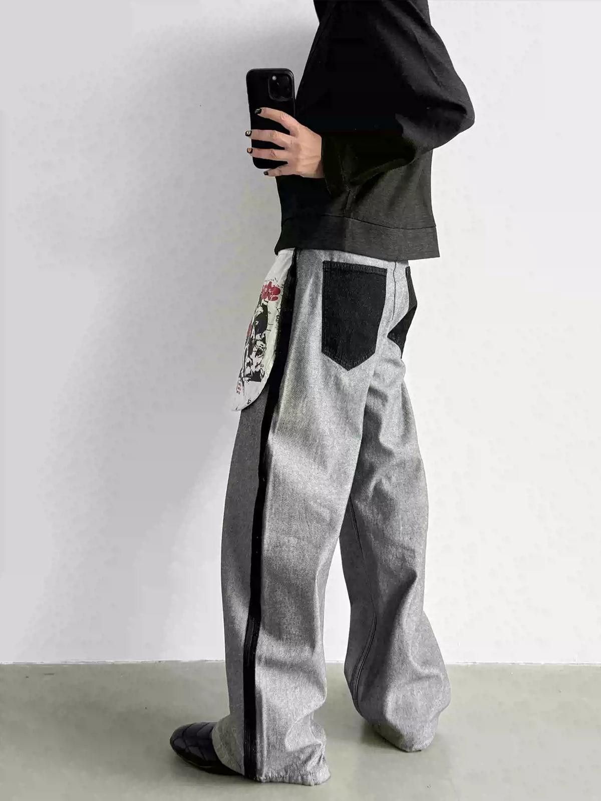 Vintage Gray Wide Leg Pants with Graphic Detail, Relaxed Fit Size US 32 / EU 48 - 4 Thumbnail