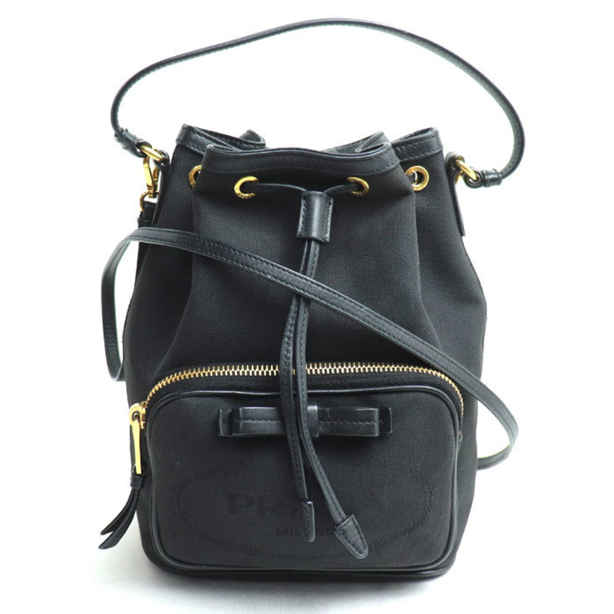Prada Jacquard Ribbon 2-Way Shoulder Bag Black 1BH038 Women's