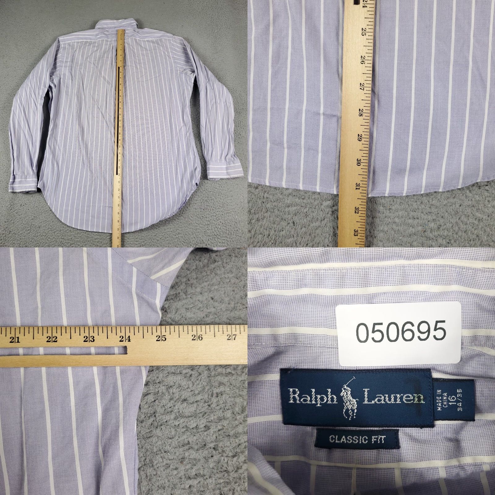 Ralph Lauren Ralph Lauren Dress Shirt Mens 16 Blue Striped Button Up Long Sleeve Cotton Regular With Pockets Size 42R - 8 Thumbnail