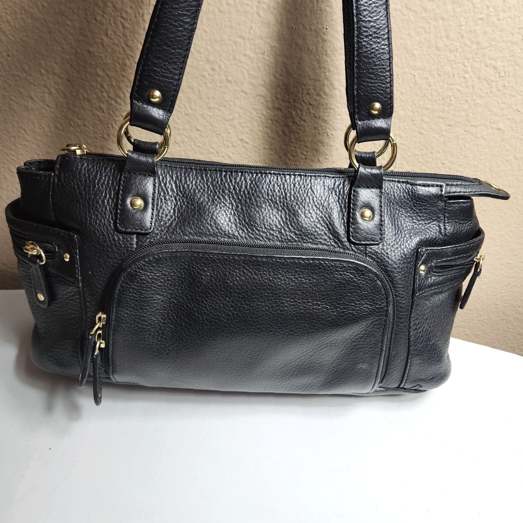 Vintage VINTAGE Pelle Studio Wilsons Black Pebbled Leather Double Handle Shoulder Bag Womens Size ONE SIZE - 4 Thumbnail