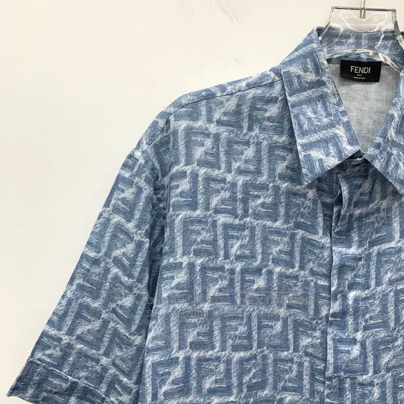 Fendi Fendi Blue Logo Printed All-Over Linen Collar Short Sleeve Size US XXS / EU 40 - 3 Thumbnail