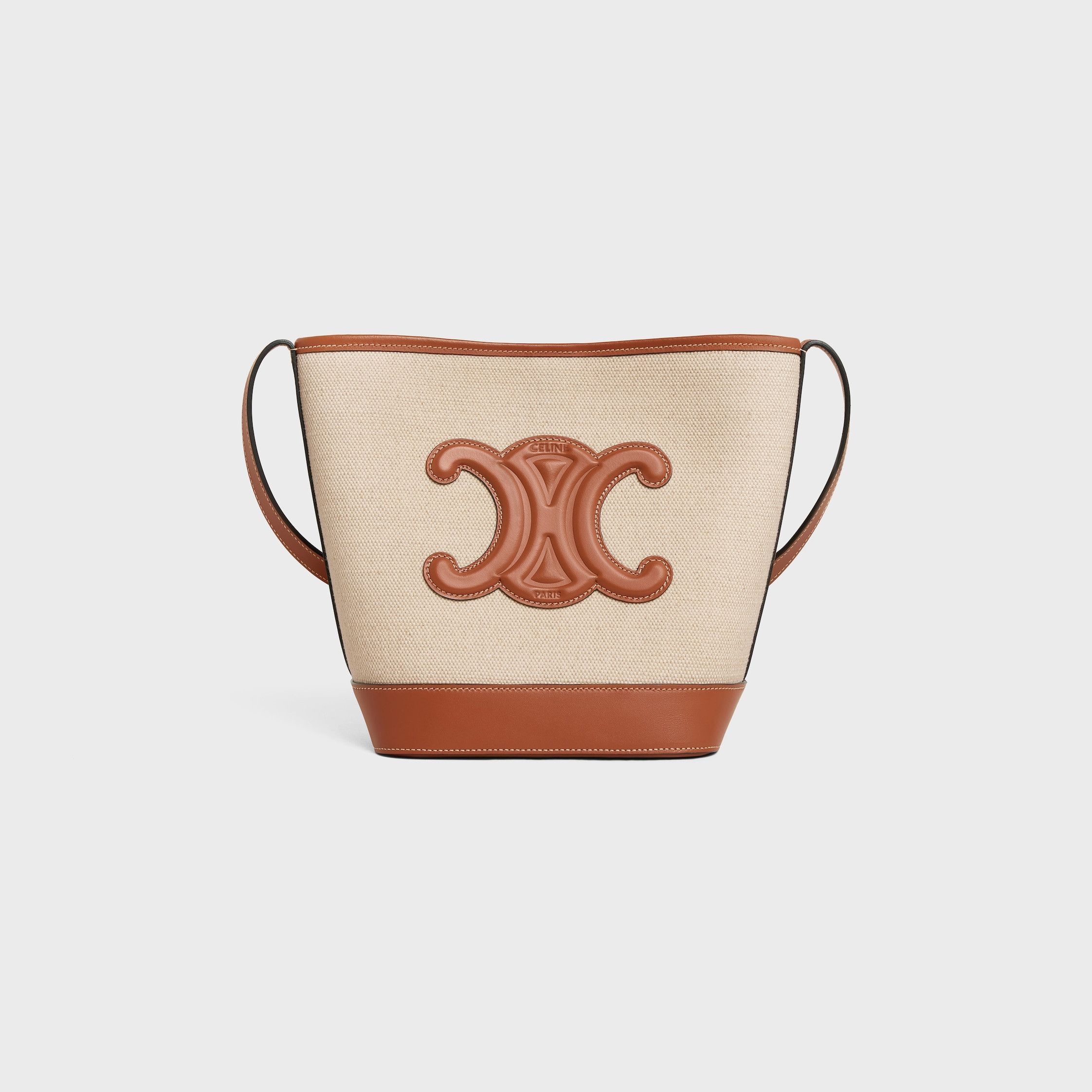 Celine SMALL BUCKET CUIR TRIOMPHE IN TEXTILE AND CALFSKIN NATURAL/TAN Size ONE SIZE - 1 Thumbnail