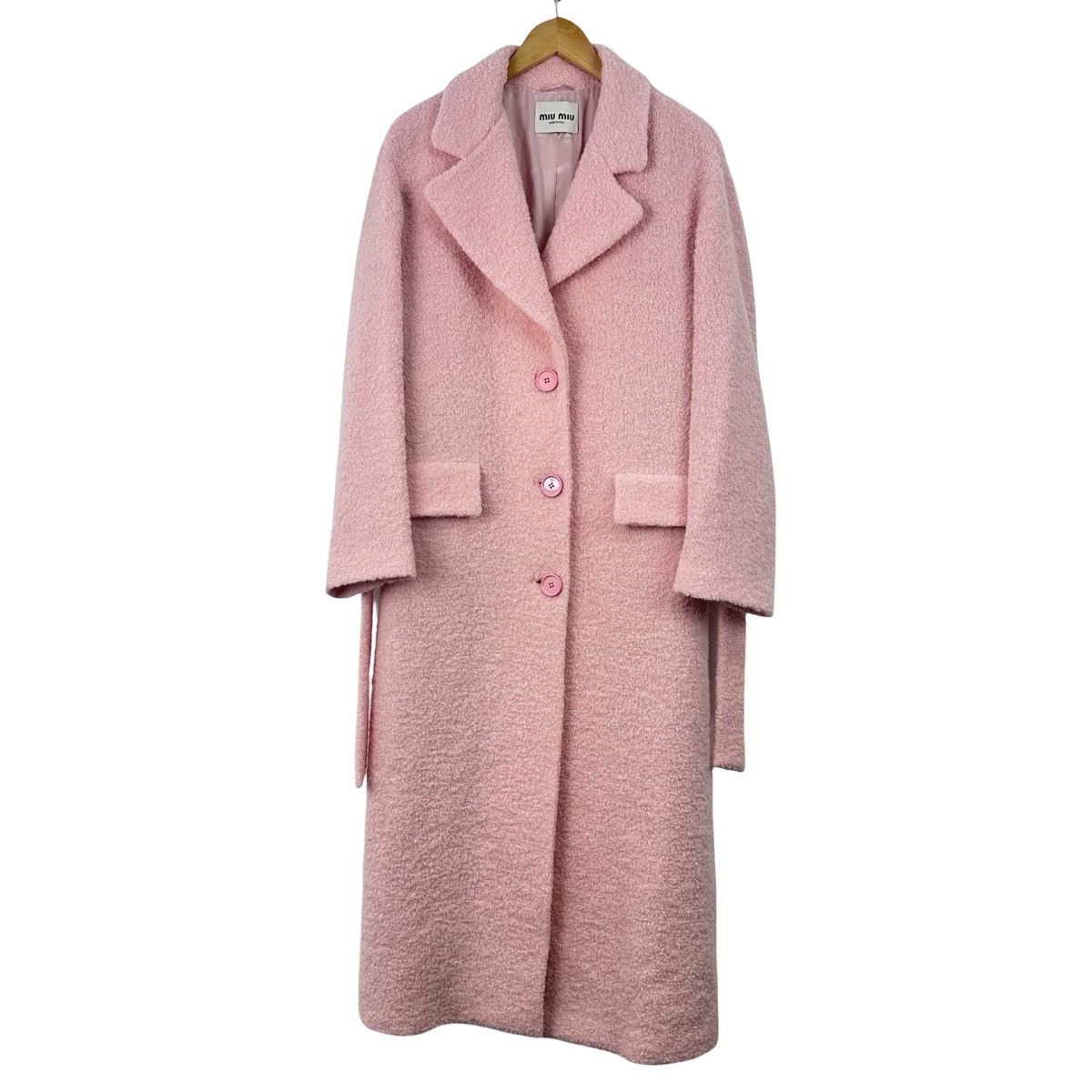 Miu Miu Miu Miu pink boucle wool belted coat Size S / US 4 / IT 40 - 1 Thumbnail
