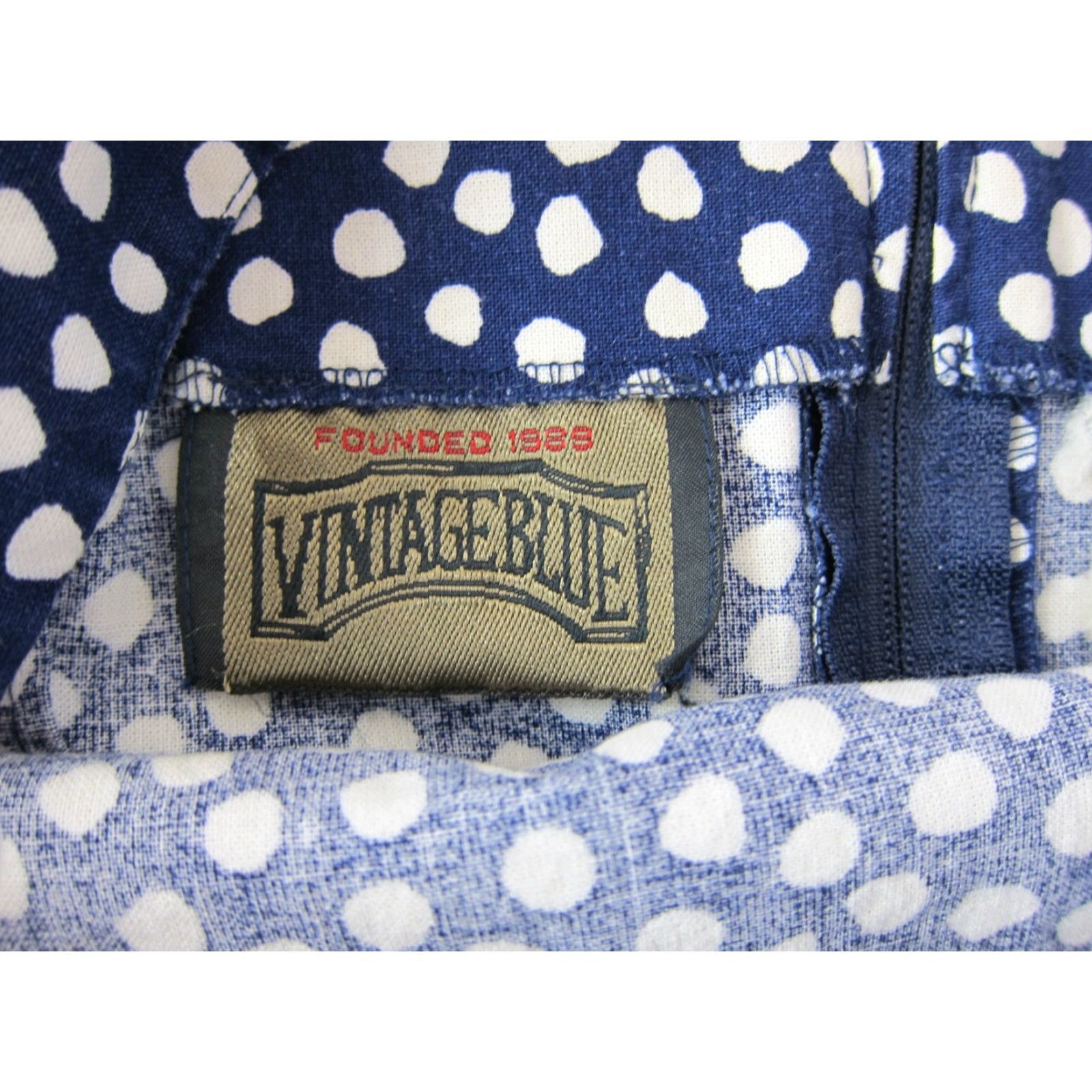 Vintage Vtg Vintage Blue Cotton Blue White Polka Dot Pocket Short Sleeve Smock Dress L Size 36" / US 14 / IT 50 - 4 Thumbnail