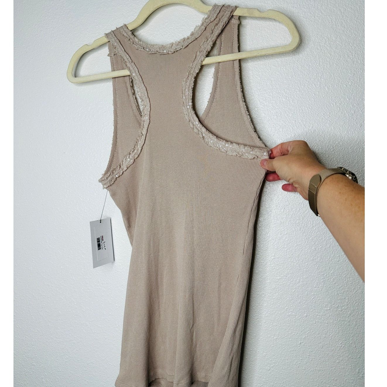 Other NWT Dis Moi Tan Rib Knit Racer Back Lace Edging Tank Top Size S / US 4 / IT 40 - 5 Thumbnail