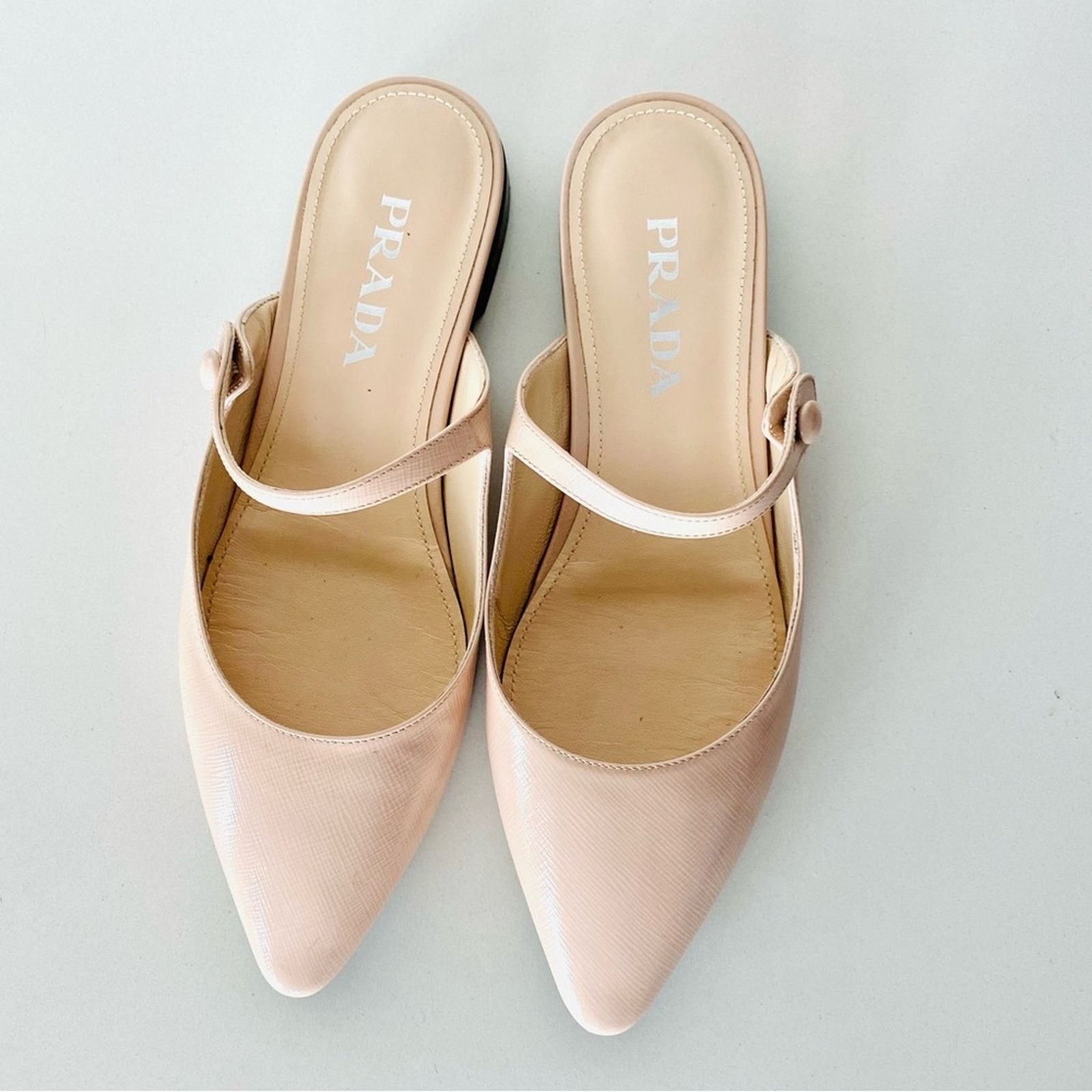 Prada PRADA Nude Cream Beige Patent Leather Flats Slip On Slides Size US 8 / IT 38 - 7 Thumbnail