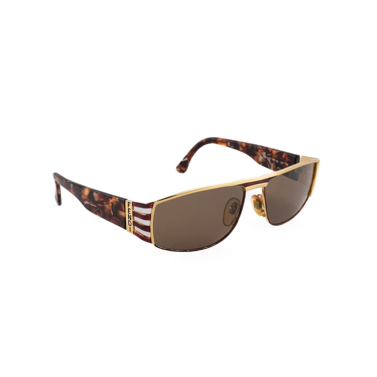 image of Vintage Fendi Fs 243 Rectangular Gold Logo Sunglasses in Brown, Men's