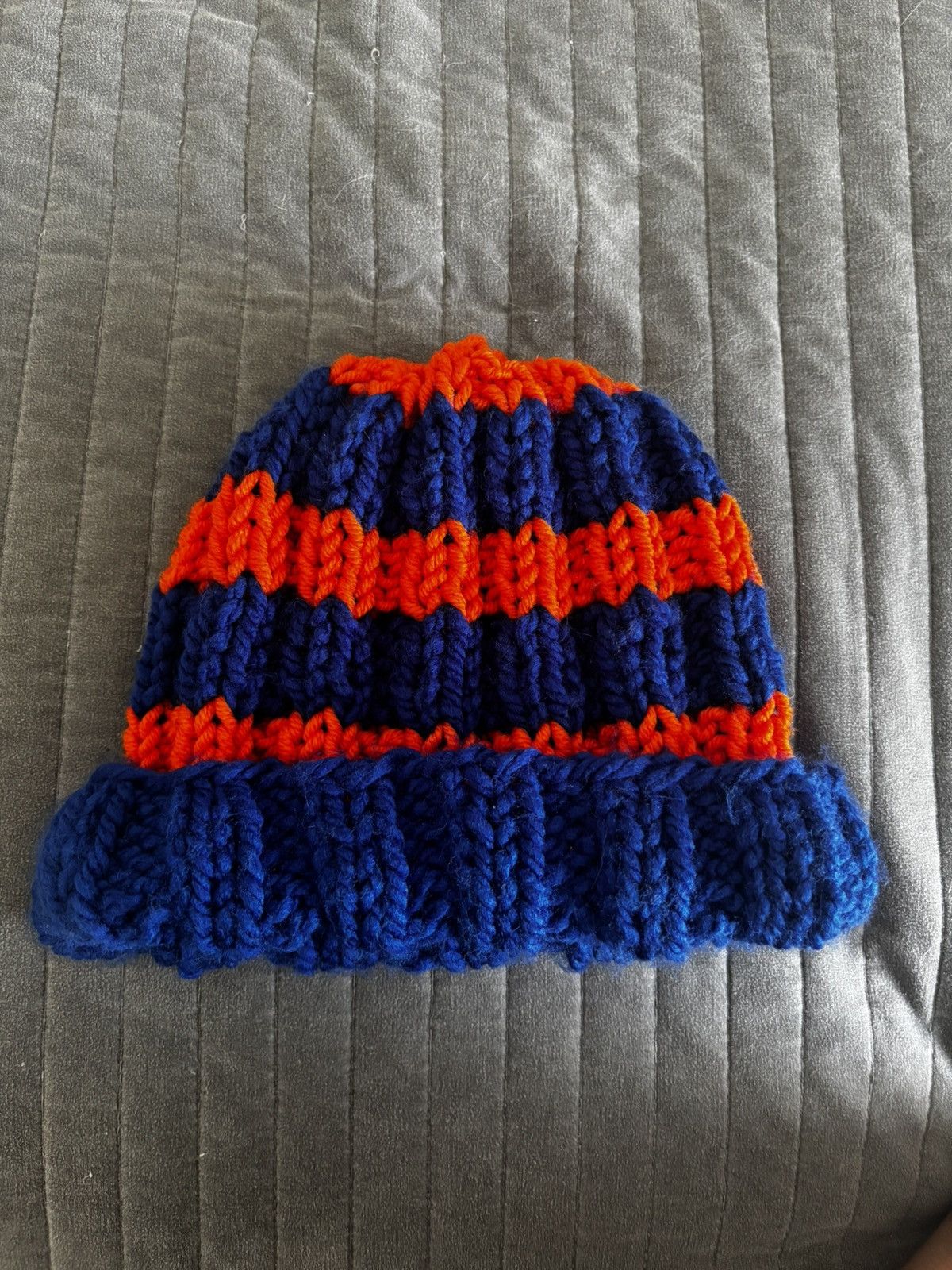Handmade Orange and Blue Handknit beanie Size ONE SIZE - 1 Thumbnail