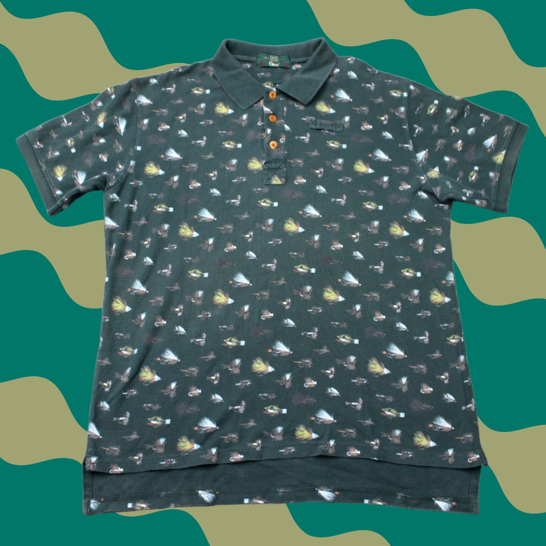Orvis Orvis Polo Shirt Men L Green All Over Print 100% Cotton S/S Classic Outdoor Fish Polo Shirt Mens Regular Size L Green Size US L / EU 52-54 / 3 - 1 Thumbnail