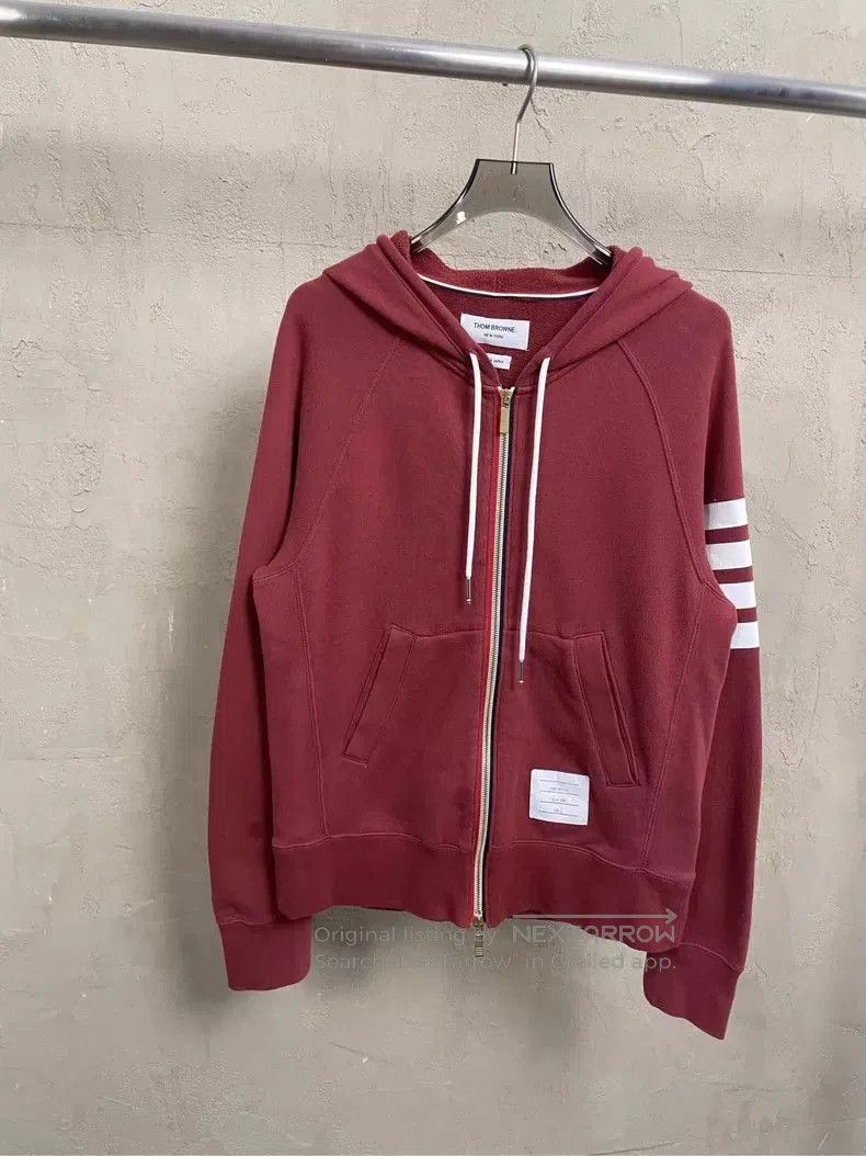 Thom Browne Thom Browne Burgundy Striped Zip Hoodie- dmc. Size US S / EU 44-46 / 1 - 1 Thumbnail