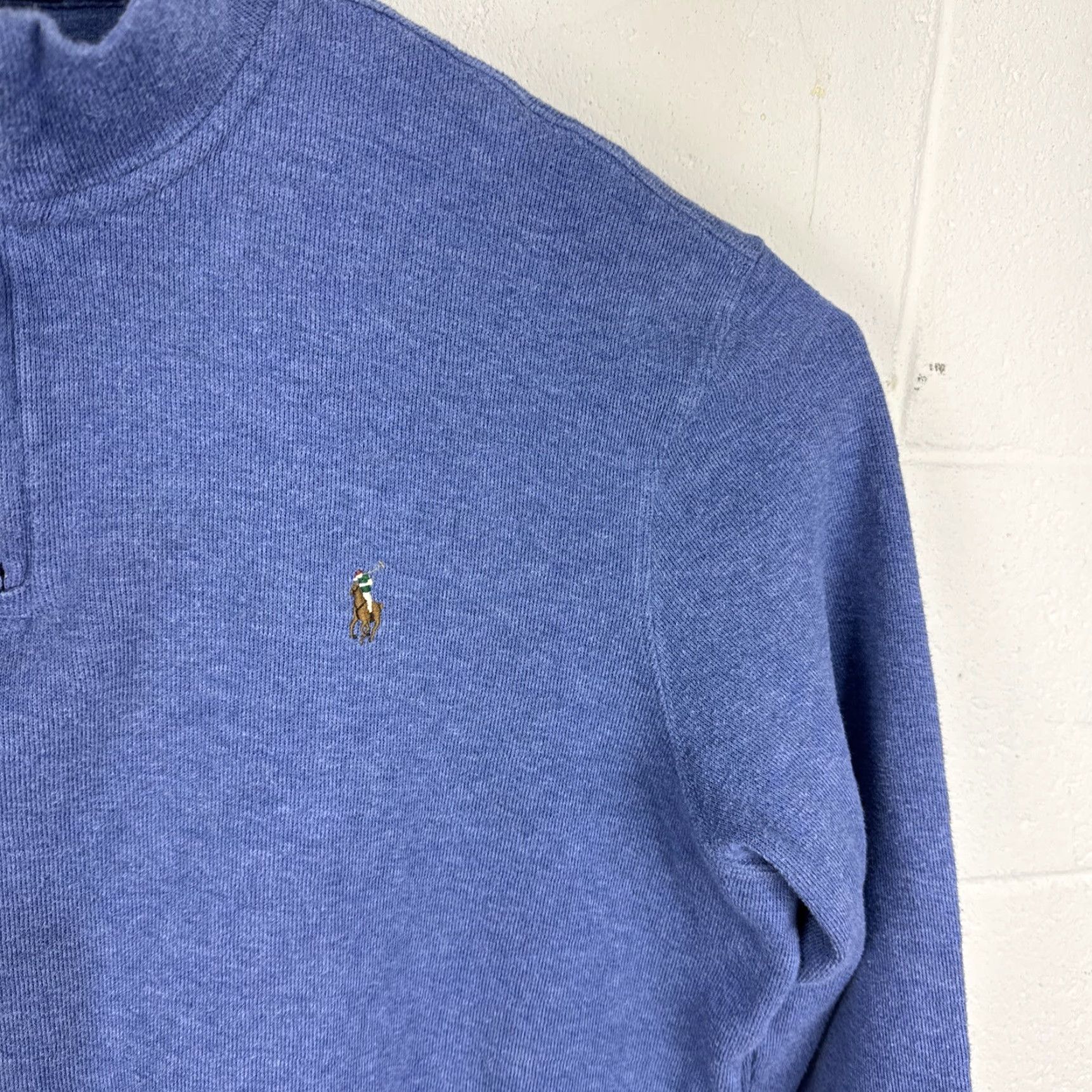 Ralph Lauren Polo Ralph Lauren Mens Sweater L 1/4 Zip Pullover Blue Polo Logo Knit Cotton Mock Neck Long Sleeve Slim Fit-Classic-Preppy Size US L / EU 52-54 / 3 - 5 Thumbnail