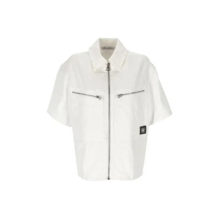 Dior White Casual Zip Collar Shirt 0079-2507