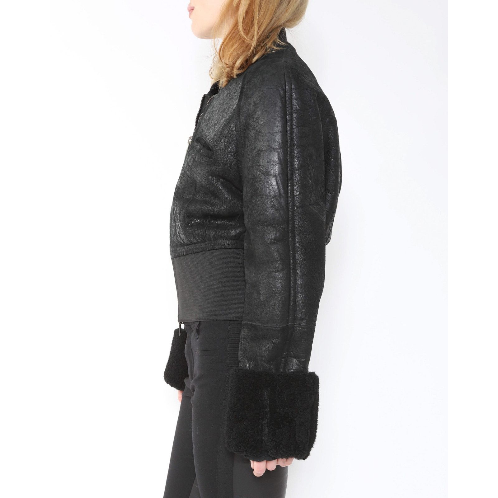Haider Ackermann FW15 Sherling Jacket with Sintched Waist in Black Leather Size XS / US 0-2 / IT 36-38 - 4 Thumbnail