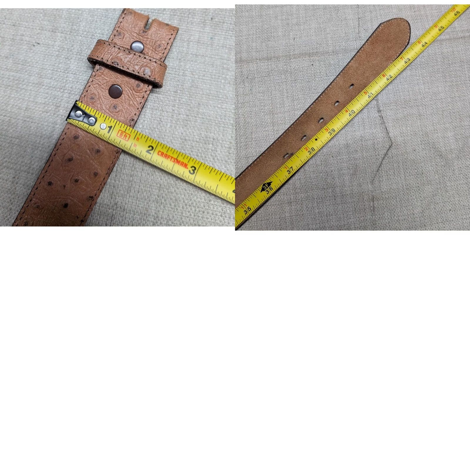 Skin VINTAGE USA made OSTRICH SKIN embossed 38 buckle belt WESTERN brown leather belt Mens 38 Western belt brown ostrich embossed USA made belt Size 38 - 8 Thumbnail