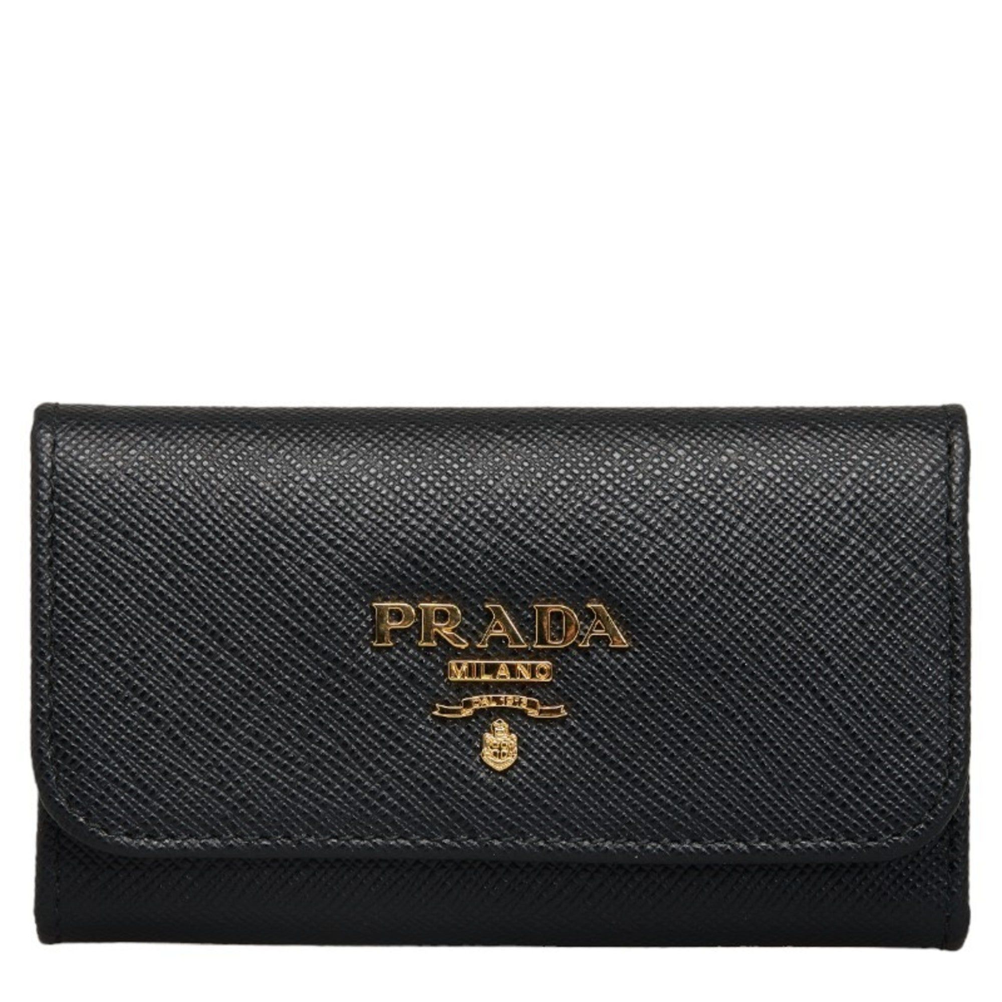 image of Prada Saffiano 6-Series Key Case 1Pg222 Black Leather Ladies, Women's