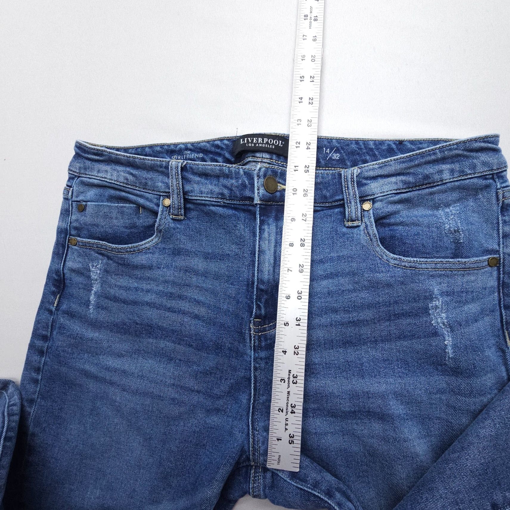 Vintage Liverpool Jeans The Girlfriend Jeans Womens 14 / 32 Blue Mid Rise Stretch Distressed Size 36" / US 14 / IT 50 - 5 Thumbnail