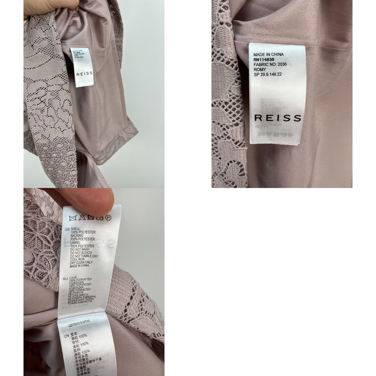 Reiss Reiss Dress Bodycon Lace Ash Pink UK12 US8 M Regular 100% Cotton Sleeveless Long Party/Cocktail Women Size M / US 6-8 / IT 42-44 - 8 Thumbnail