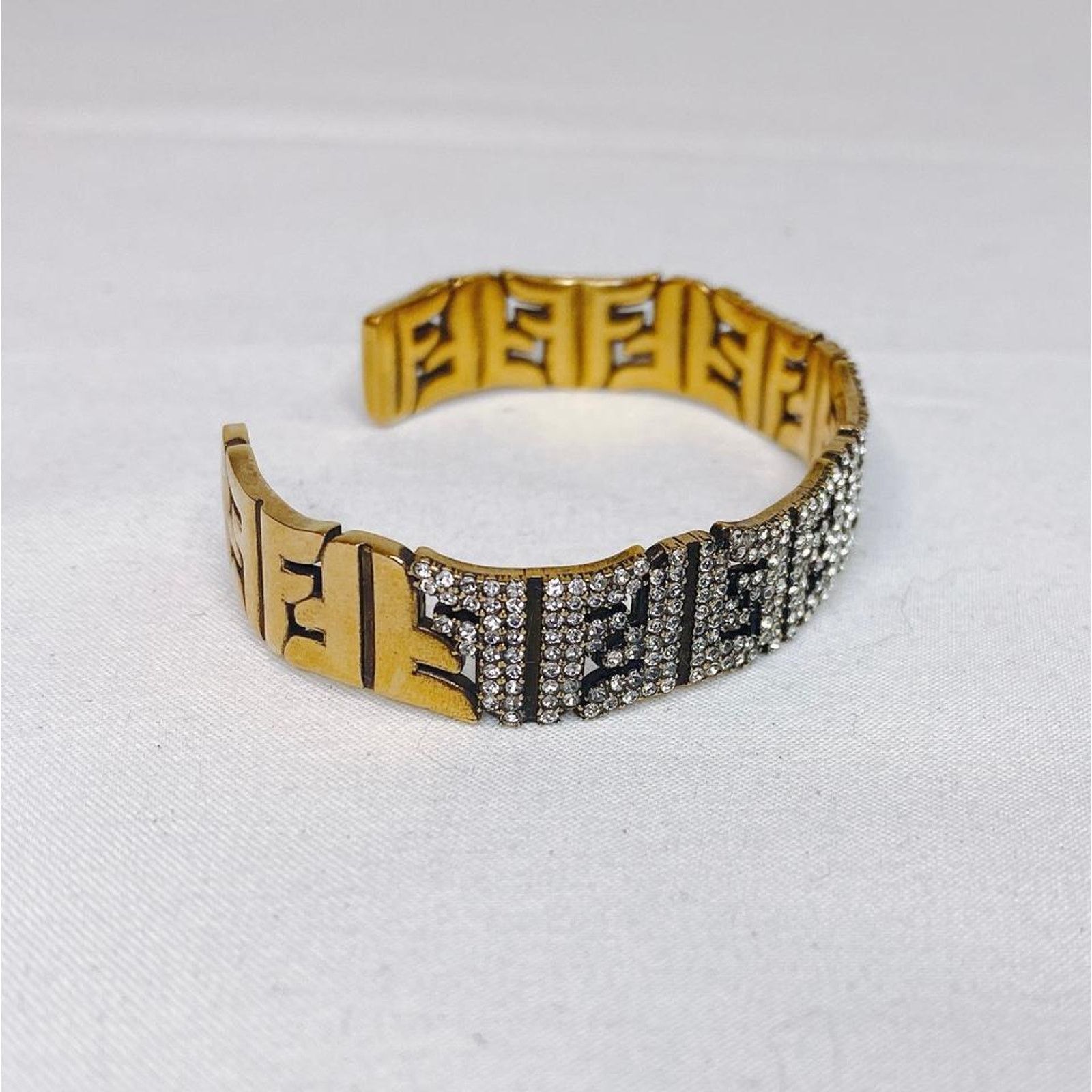 Fendi FF logo crystal gold tone bracelet cuff bangle M Size ONE SIZE - 2 Thumbnail