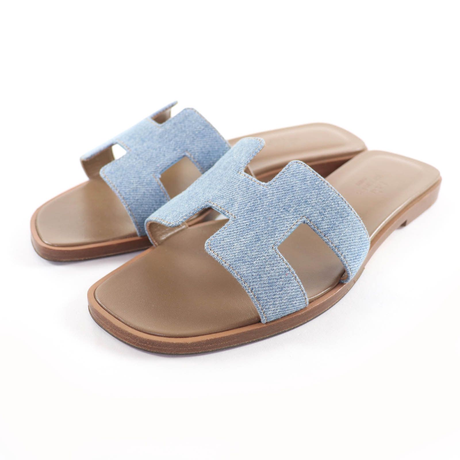 Hermes Hermes Hermès Oran H Motif Denim Leather Flats 36 Textile Shoes DUTY FREE for USA Size ONE SIZE - 1 Thumbnail