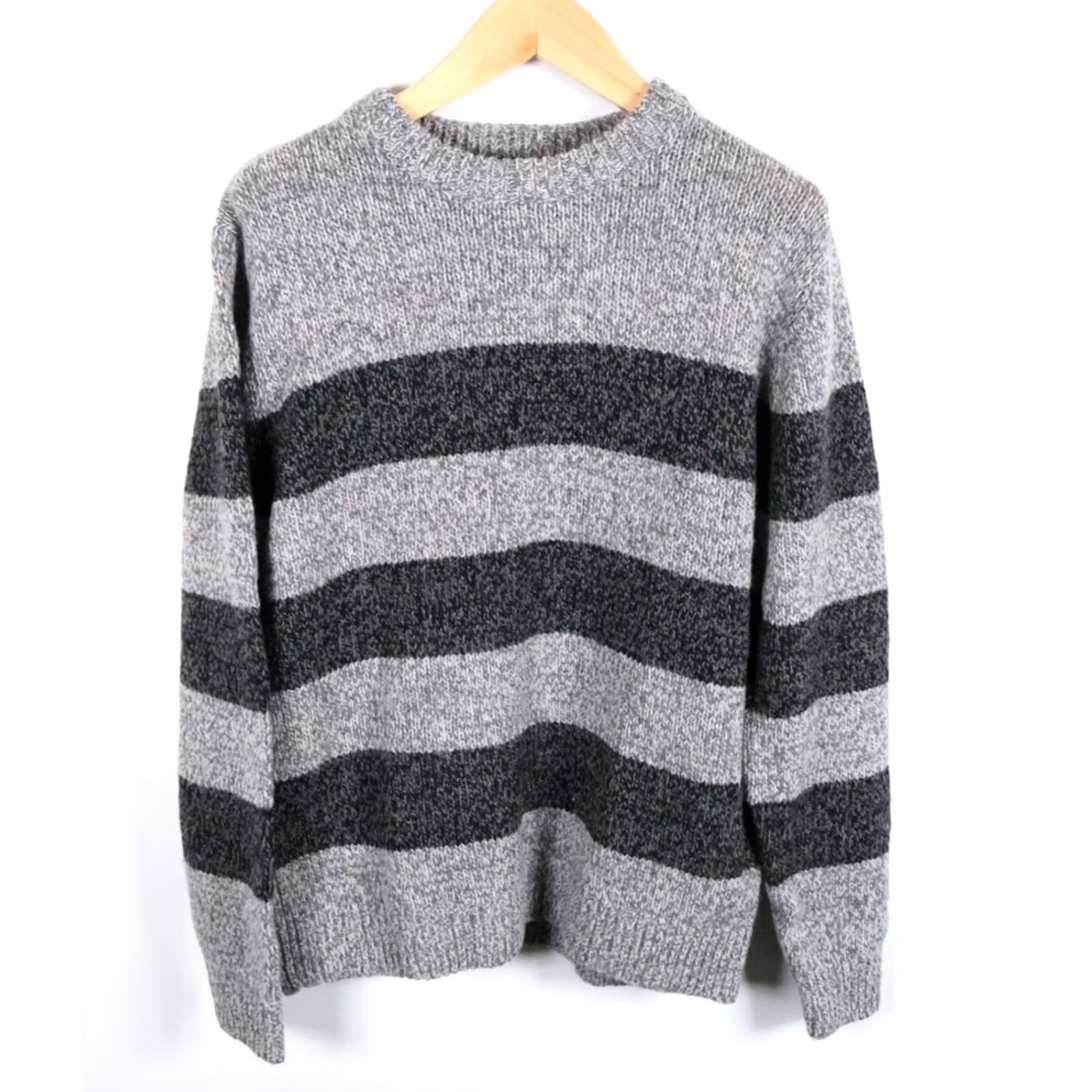 Vintage L.L. Bean Sweater Men's Large Gray Striped Heavyweight Crewneck Lambs Wool Size US L / EU 52-54 / 3 - 2 Thumbnail