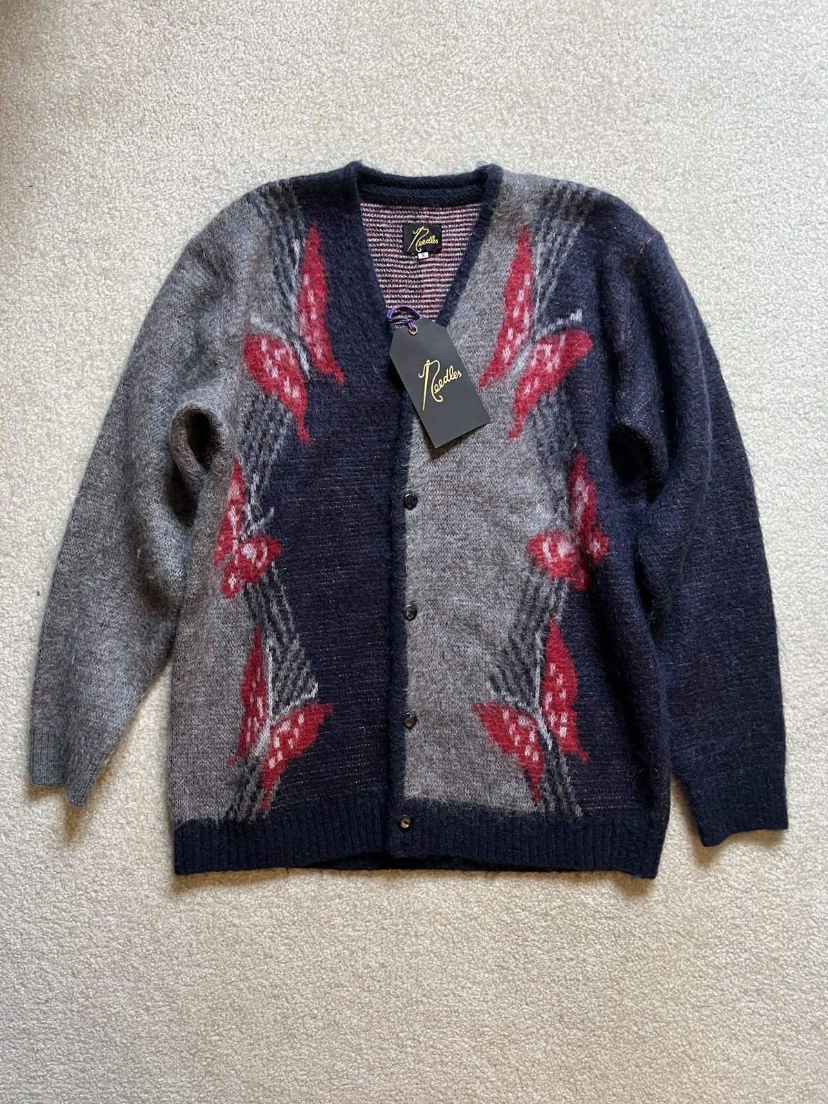 image of Needles Mohair Butterfly Cardigan in Grey, Men's (Size Small)