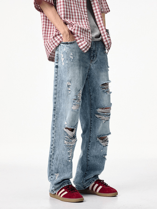 Japanese Brand × Jean American style trendy heavy distressed straight ripped jeans Size US 32 / EU 48 - 3 Thumbnail
