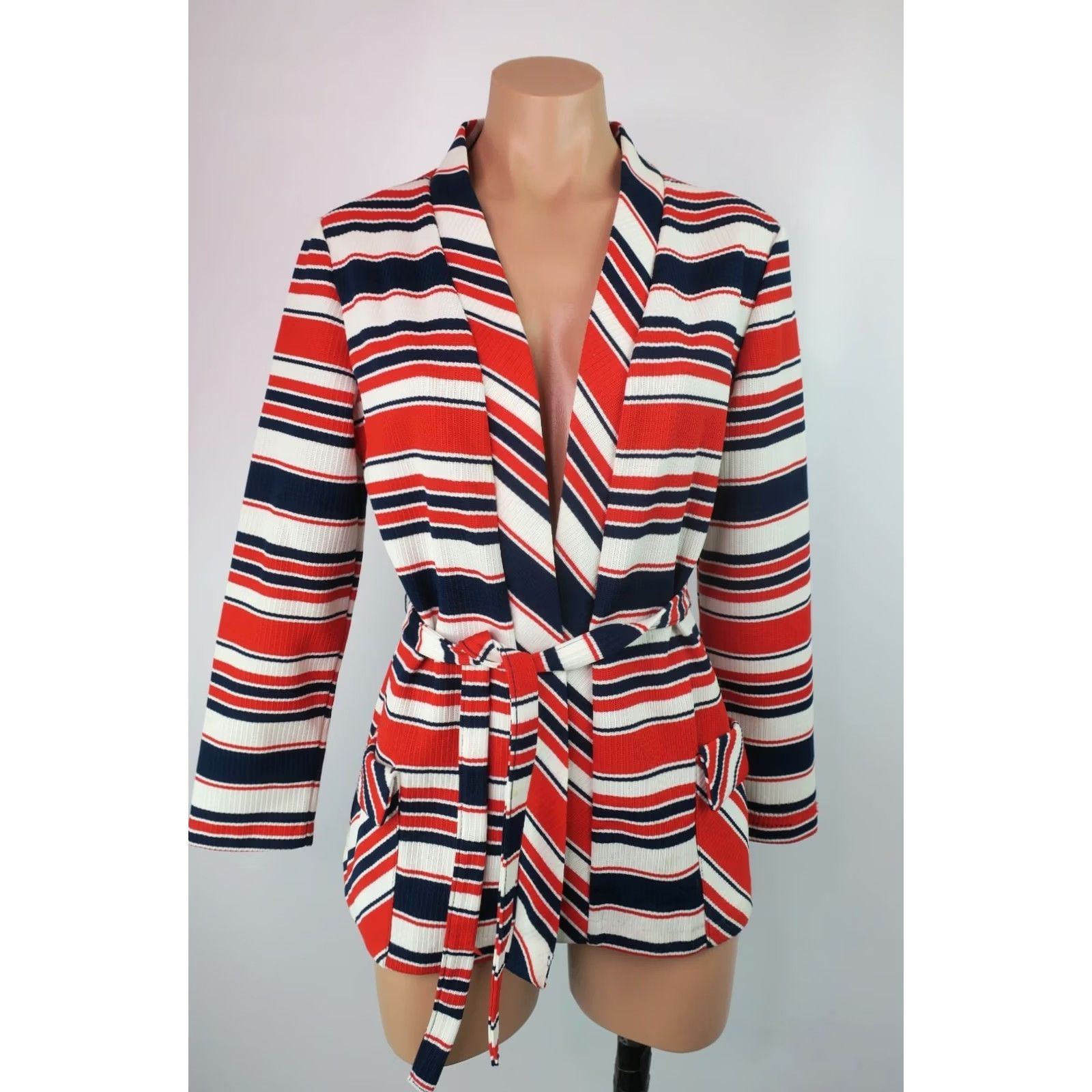 JCPenney Vtg 60s JCPenney Patriotic 4th of July Striped Red White Blue Jacket Fashions M Size M / US 6-8 / IT 42-44 - 3 Thumbnail