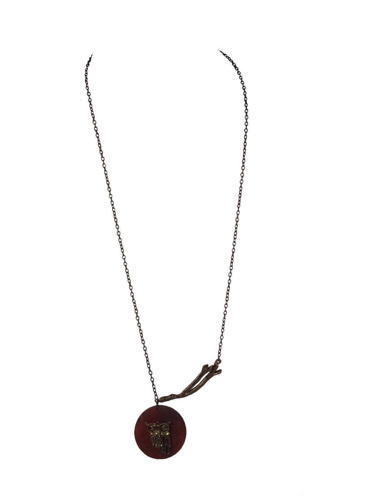 Designer Brass and Wood Owl with Branch Necklace Size ONE SIZE - 2 Thumbnail