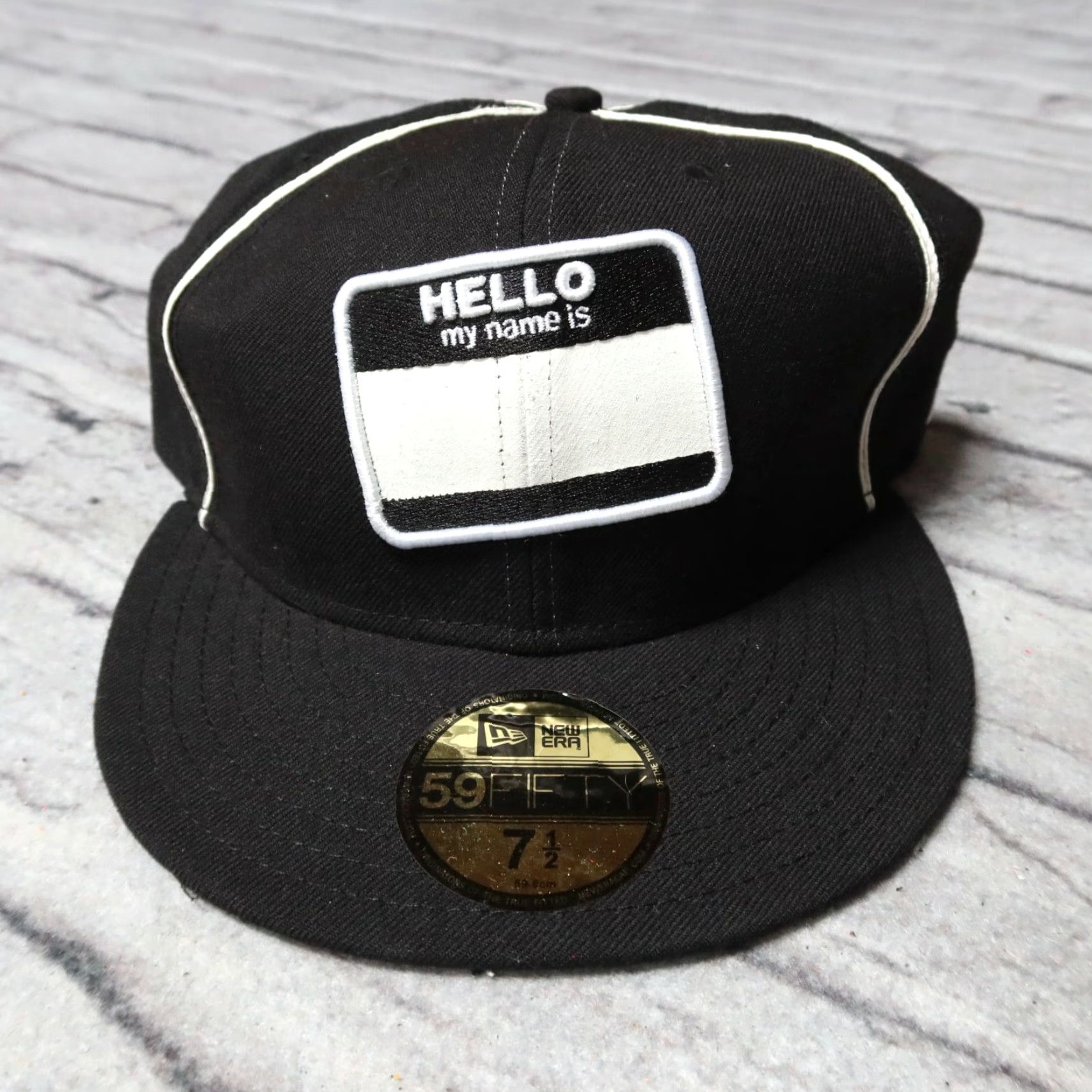New Era Vintage New Era Hello My Name Is 59Fifty Fitted Hat Size 7 1/2 Cap Graffiti hat Mens Black Size ONE SIZE - 2 Thumbnail