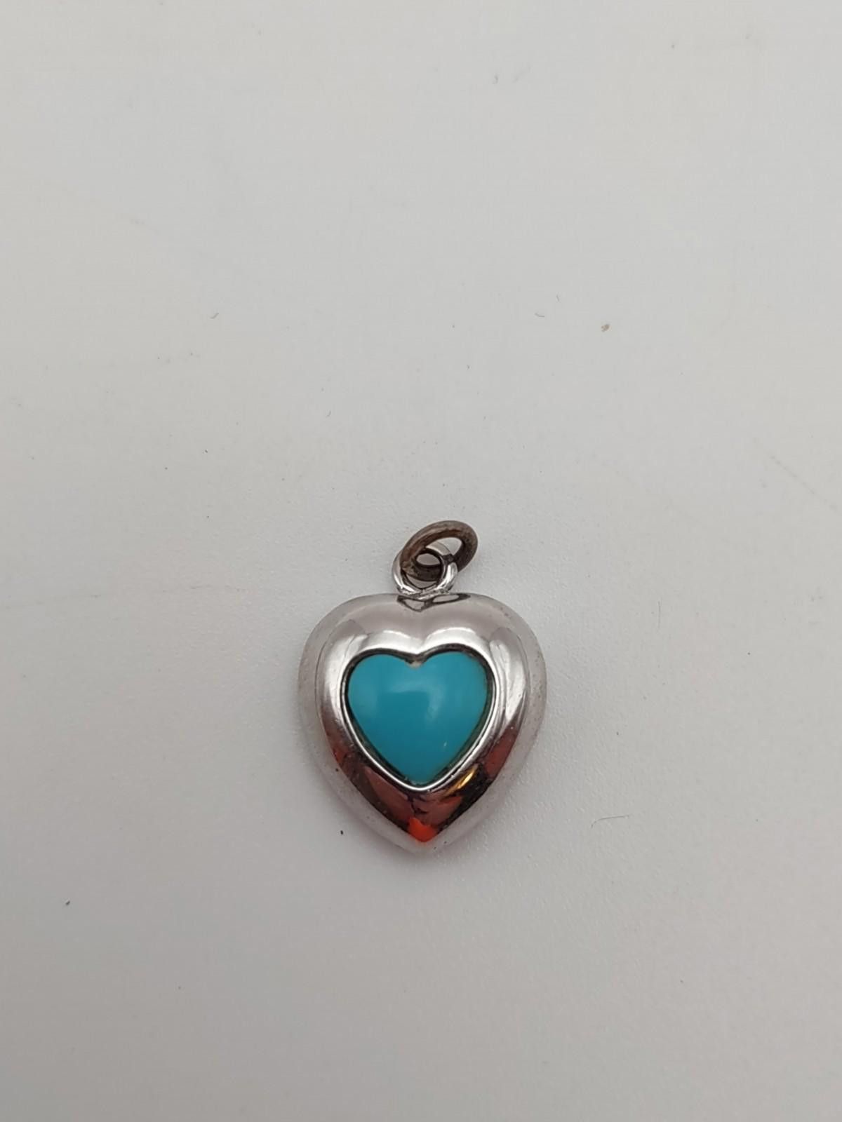 The Unbranded Brand Sterling Silver Turquoise Heart Pendant 925 Southwestern Size ONE SIZE - 1 Thumbnail