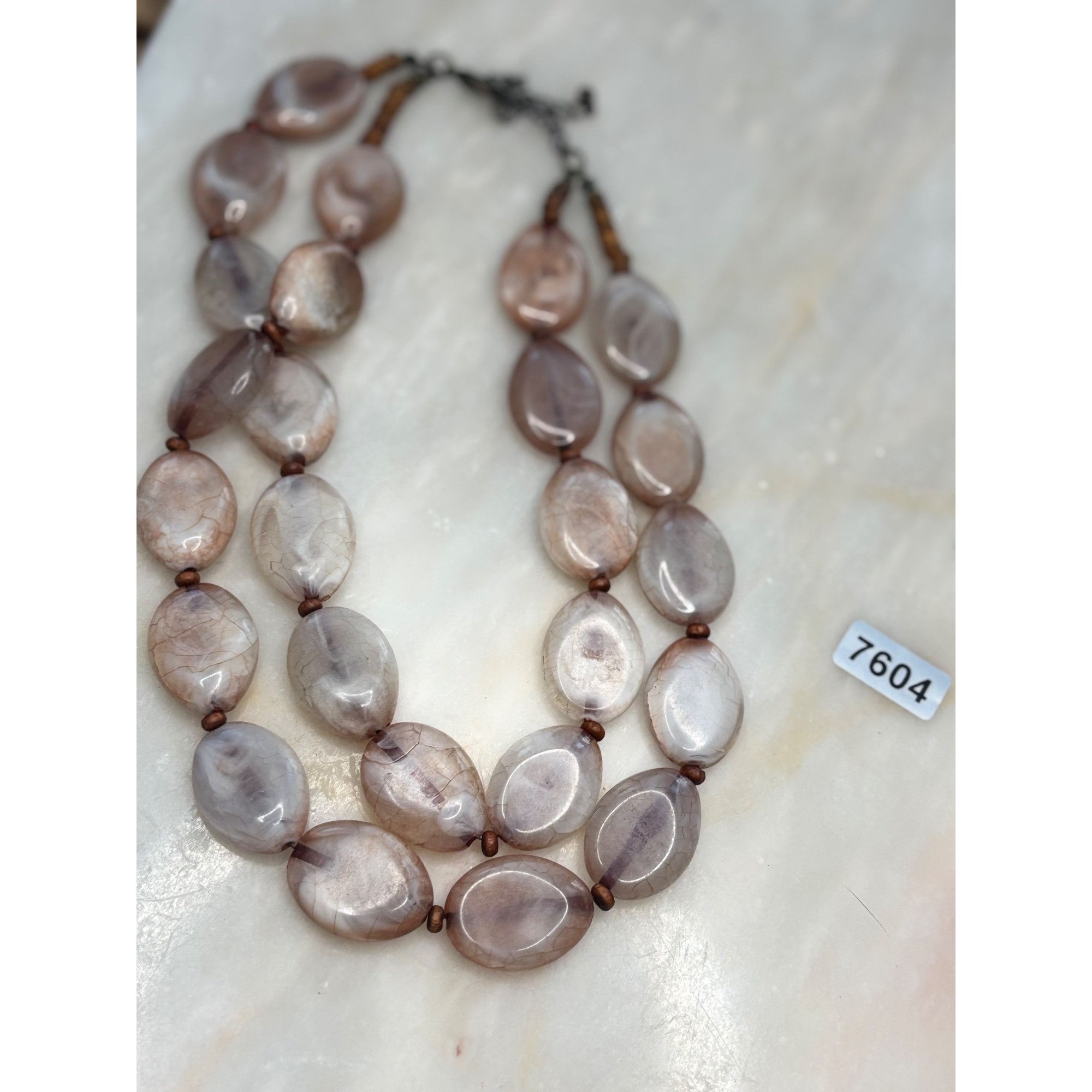 Other Vintage Double Strand Agate Bead Necklace With Adjustable Ch Size ONE SIZE - 6 Thumbnail