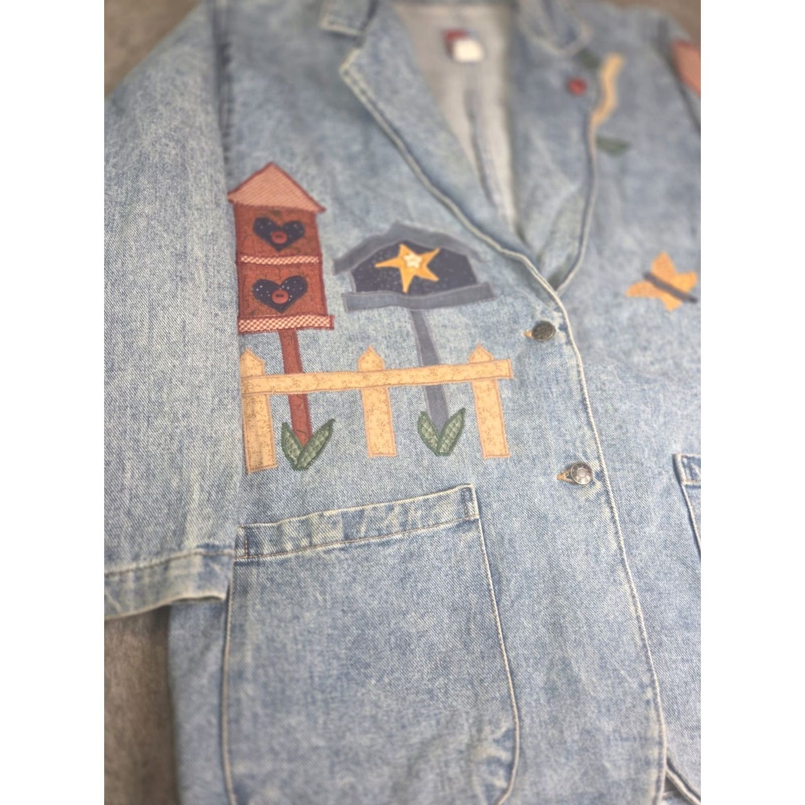 Denime VINTAGE Sun Belt Designs Jacket Womens M Denim Solid Mid-Length Blue Collared Pockets Embroidered Animals Outdoor Size M / US 6-8 / IT 42-44 - 2 Thumbnail