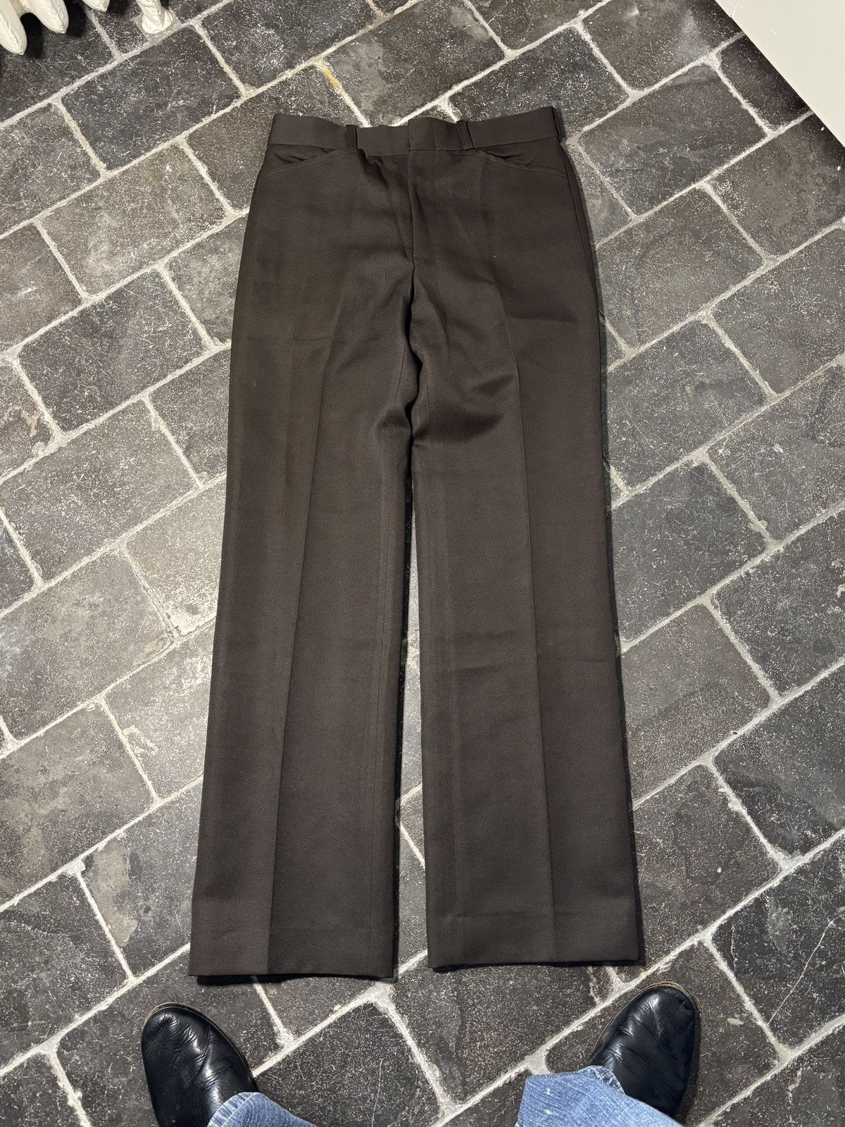Vintage True Vintage Trousers Dark Brown Polyester 1960s 1970s 30x32 Size 34R - 2 Thumbnail