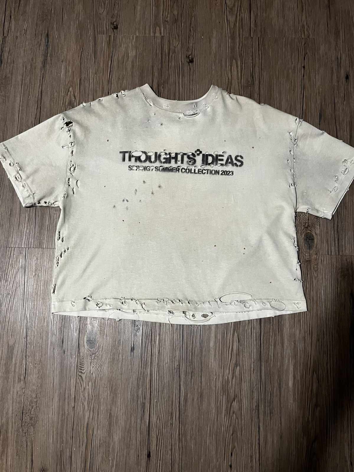 Image of Archival Clothing x Individual Designer Thoughts & Ideas Ss23 Destroyed Cropped Tee in White (Size 