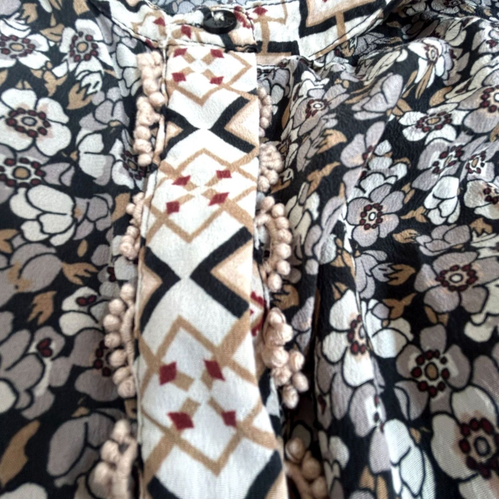 IOLANI Tolani Womens Silk Shirt Top Large Brown Black Casual Long-Sleeve Mixed Print Size L / US 10 / IT 46 - 4 Thumbnail