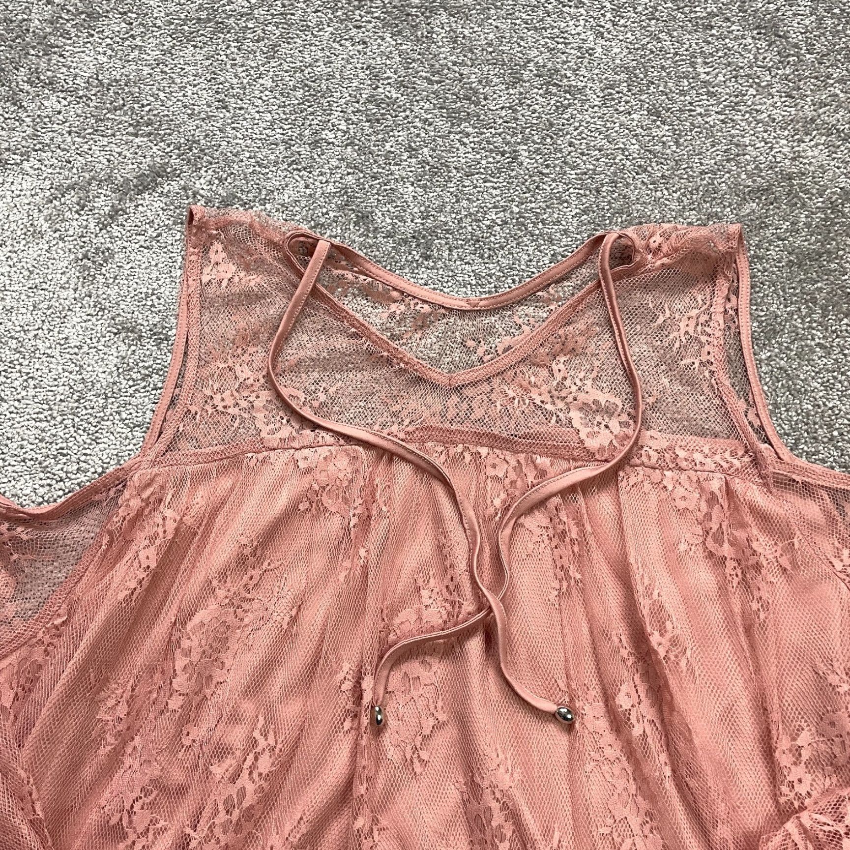 Rains Rain Lace Blouse Tunic Womens 3XL Peach Cold Shoulder Nylon Lined Flowy Casual Size XXL / US 16-18 / IT 52-54 - 3 Thumbnail