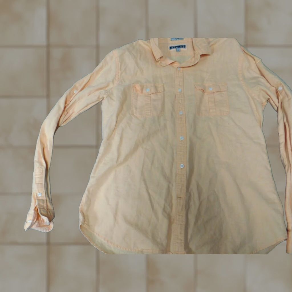 Express Express Shirt Mens Large Orange Peach Button-Down Knit Cotton Slimming Size US L / EU 52-54 / 3 - 1 Thumbnail