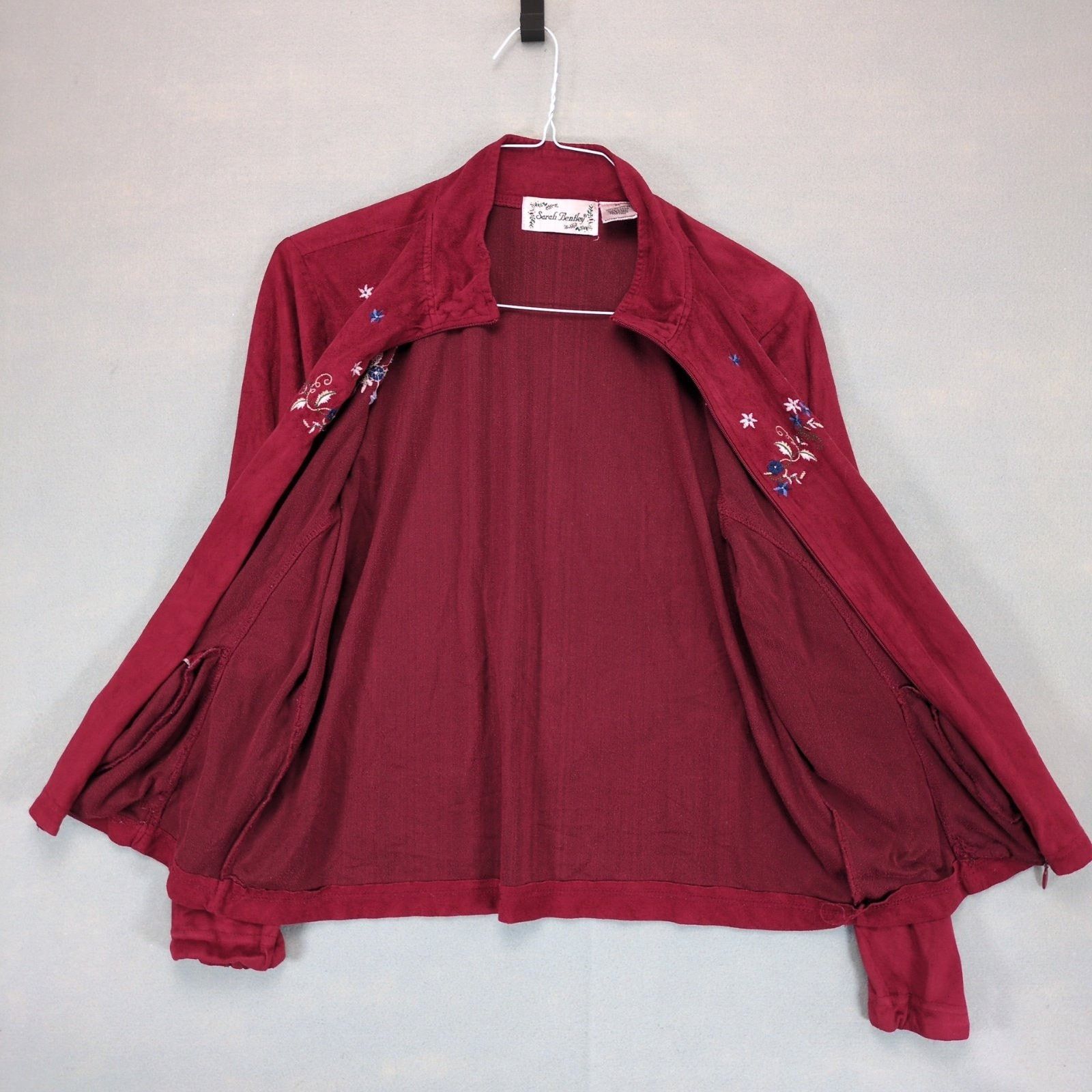 Vintage 90s Sarah Bentley XL Red Microfiber Floral Full Zip Jacket Size XL / US 12-14 / IT 48-50 - 4 Thumbnail