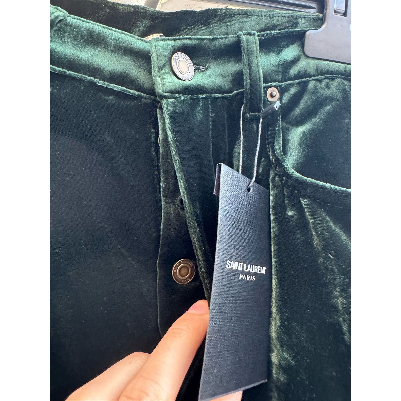 Saint Laurent Paris o1rshd1 Wide Leg Velvet / Velour Pants in Dark Forest Green Size US 34 / EU 50 - 8 Thumbnail