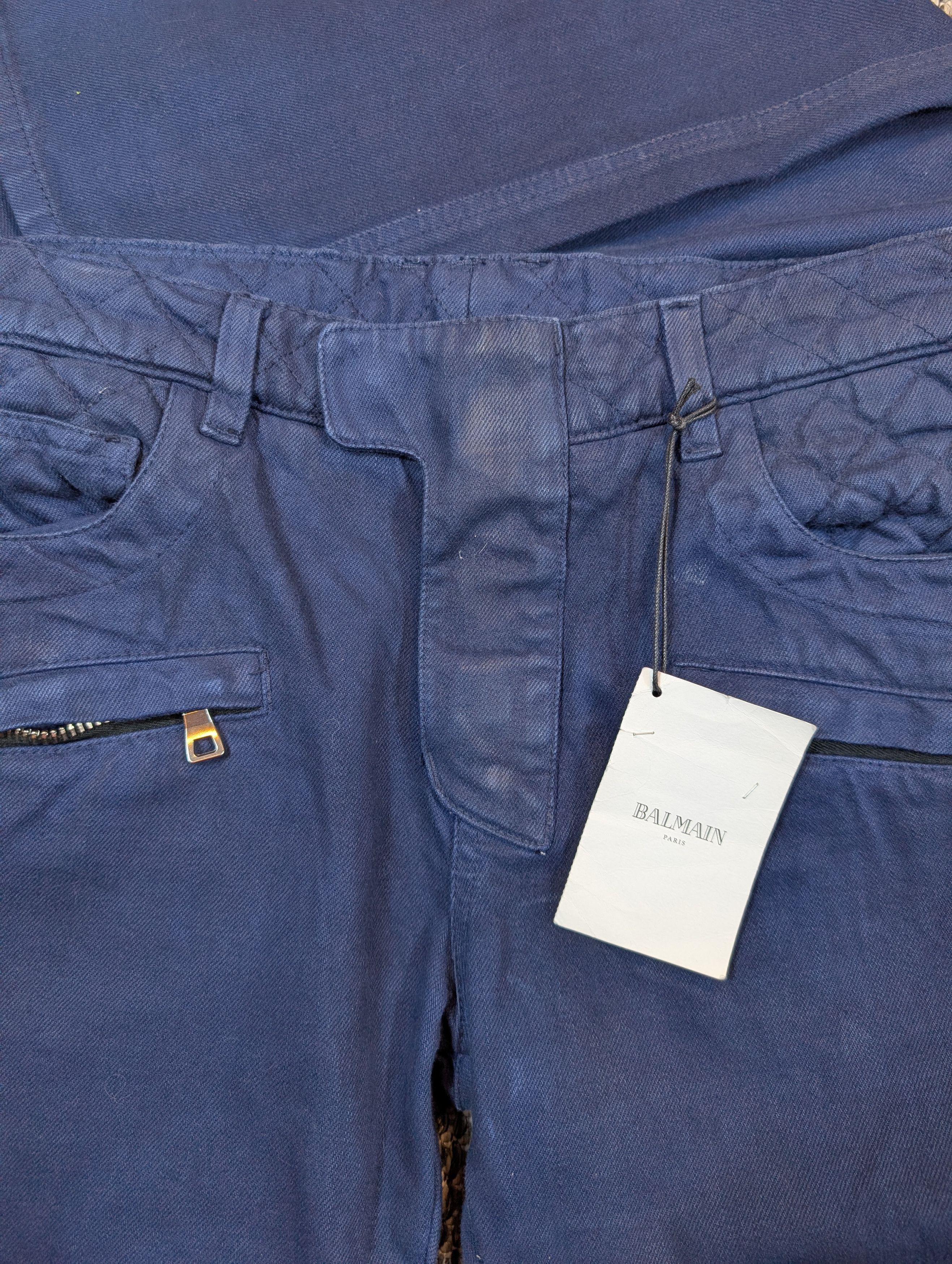 Balmain Balmain 2014 Sample Quilted Moleskin Blue Navy NWT Jeans Size US 30 / EU 46 - 4 Thumbnail
