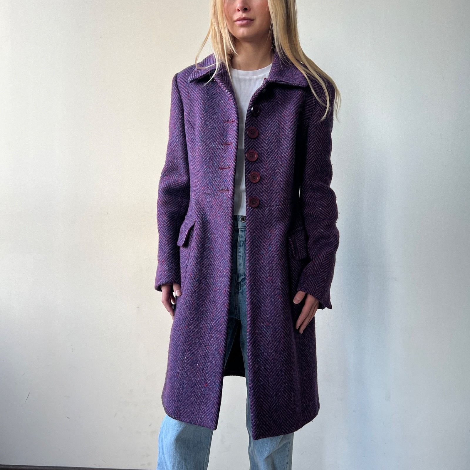 Moschino Moschino Jeans Vintage Herringbone Wool Coat 9729AC Size S / US 4 / IT 40 - 2 Thumbnail