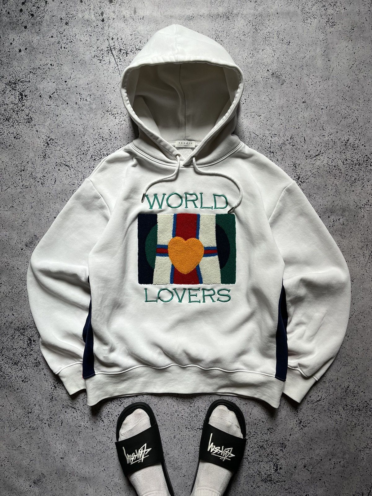 Luxury Sandro Streetwear Vintage Sandro Baggy Hoodie World Lovers Plush Big Logo Y2K Grailed