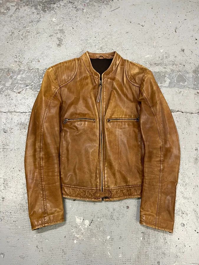 Prada 2000s Prada Brown Aged Leather Biker Jacket Size US S / EU 44-46 / 1 - 4 Thumbnail