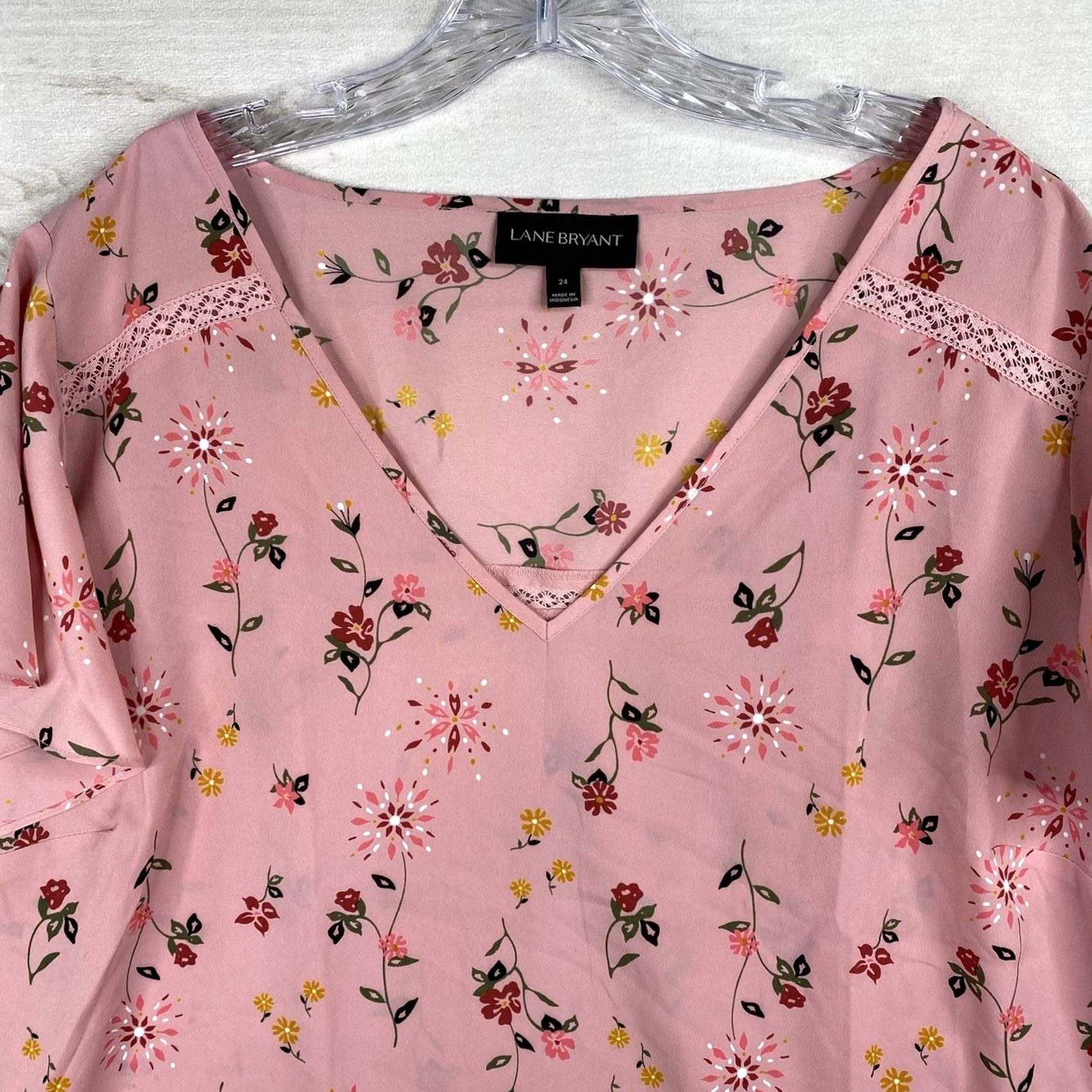 Vintage Lane Bryant Top Womens 24 Pink Floral Short Bell Sleeve Lightweight Boho Fairy Blouse Ladies Pink Floral 24 Sh Size 4XL / US 24-26 - 2 Thumbnail
