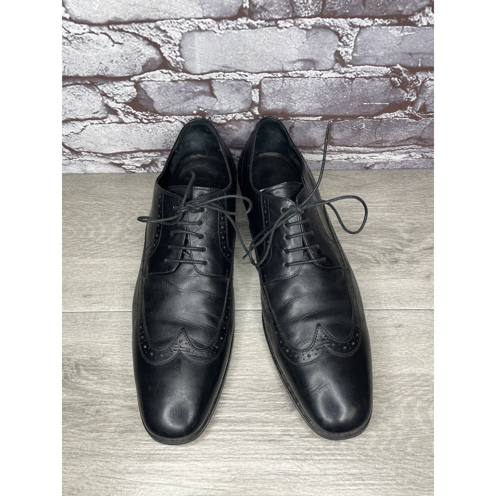 Hugo Boss Boss Hugo Boss Black Leather Wingtip Oxfords Dress Shoes Men Size US 12 / EU 45 - 3 Thumbnail