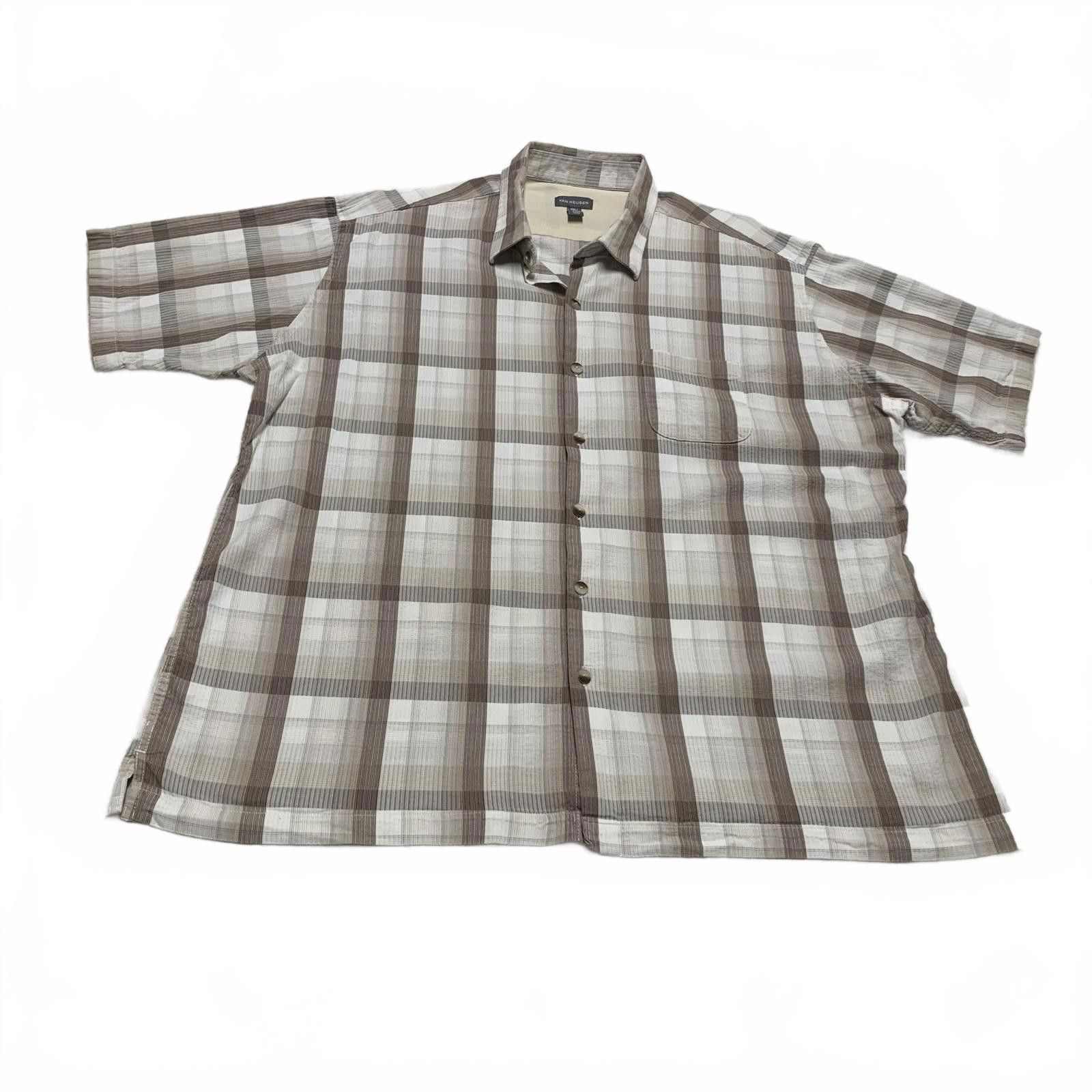Van Heusen Van Heusen Men XXL Beige Plaid Short Sleeve Shirt Size US XXL / EU 58 / 5 - 1 Thumbnail