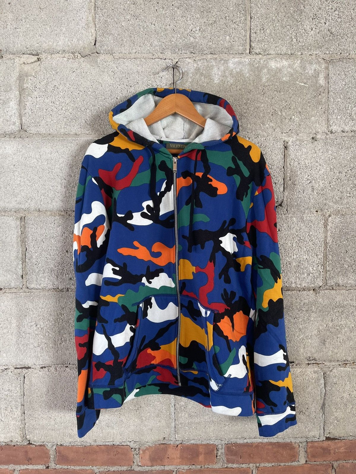 image of Valentino Multicolor Camo Hoody in Blue Camo, Men's (Size XL)