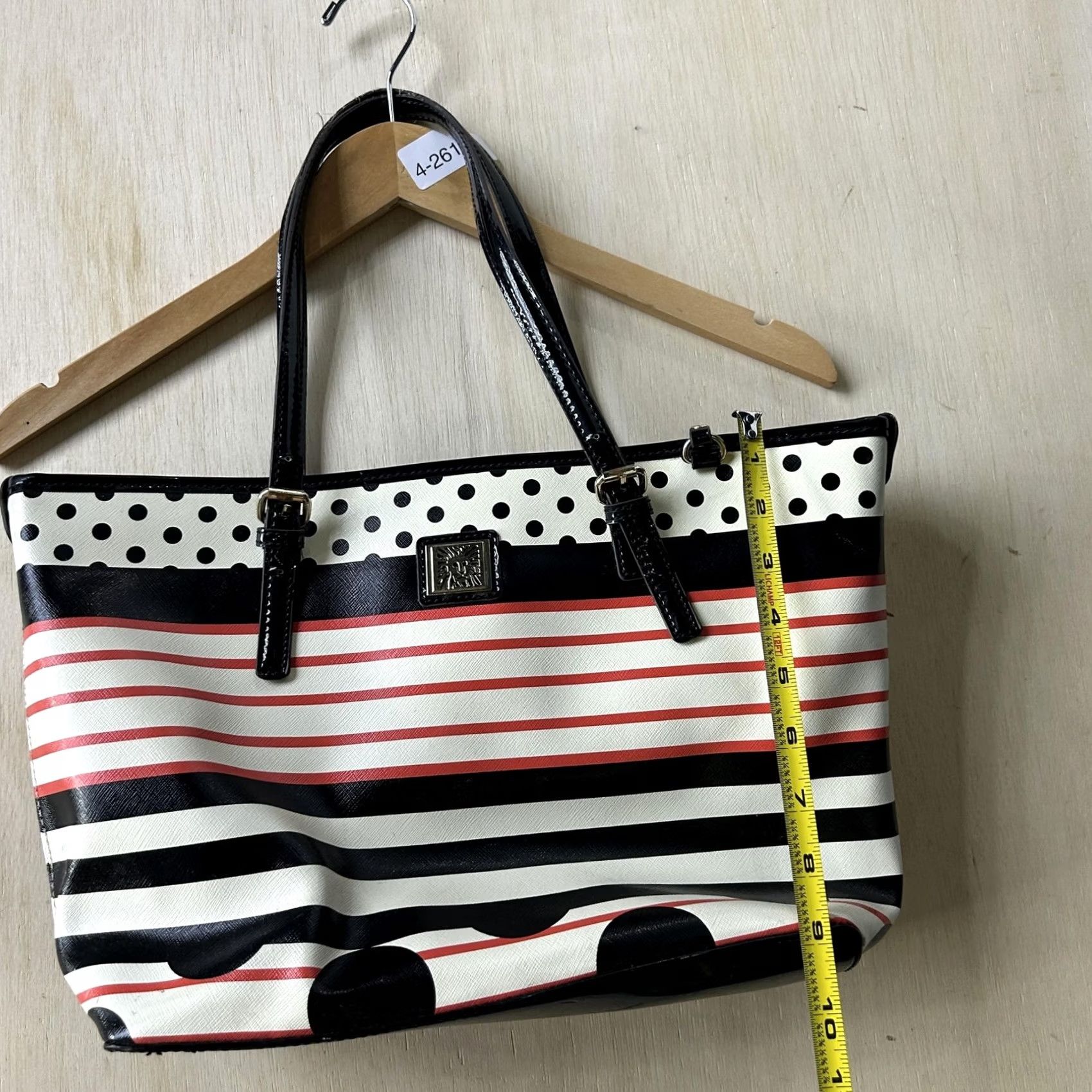 Anne Klein Anne Klein Bag Womens Medium Tote Multicolor Faux Leather Stripe Dot Pattern Size ONE SIZE - 7 Thumbnail