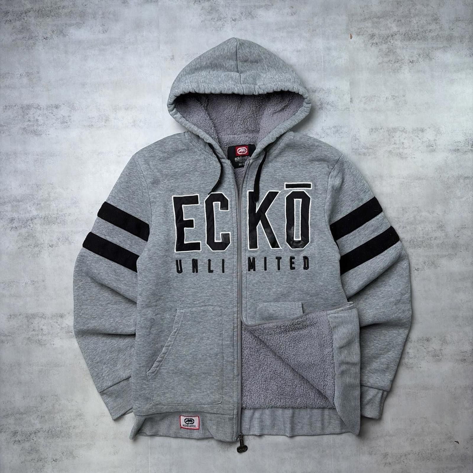 Ecko Unltd. Y2K Grey Ecko Unltd Grunge Sherpa Lined Skater Zip Up Hoodie Size US M / EU 48-50 / 2 - 1 Thumbnail